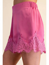 Glam - Satin Short With Lace Trim Detail Short