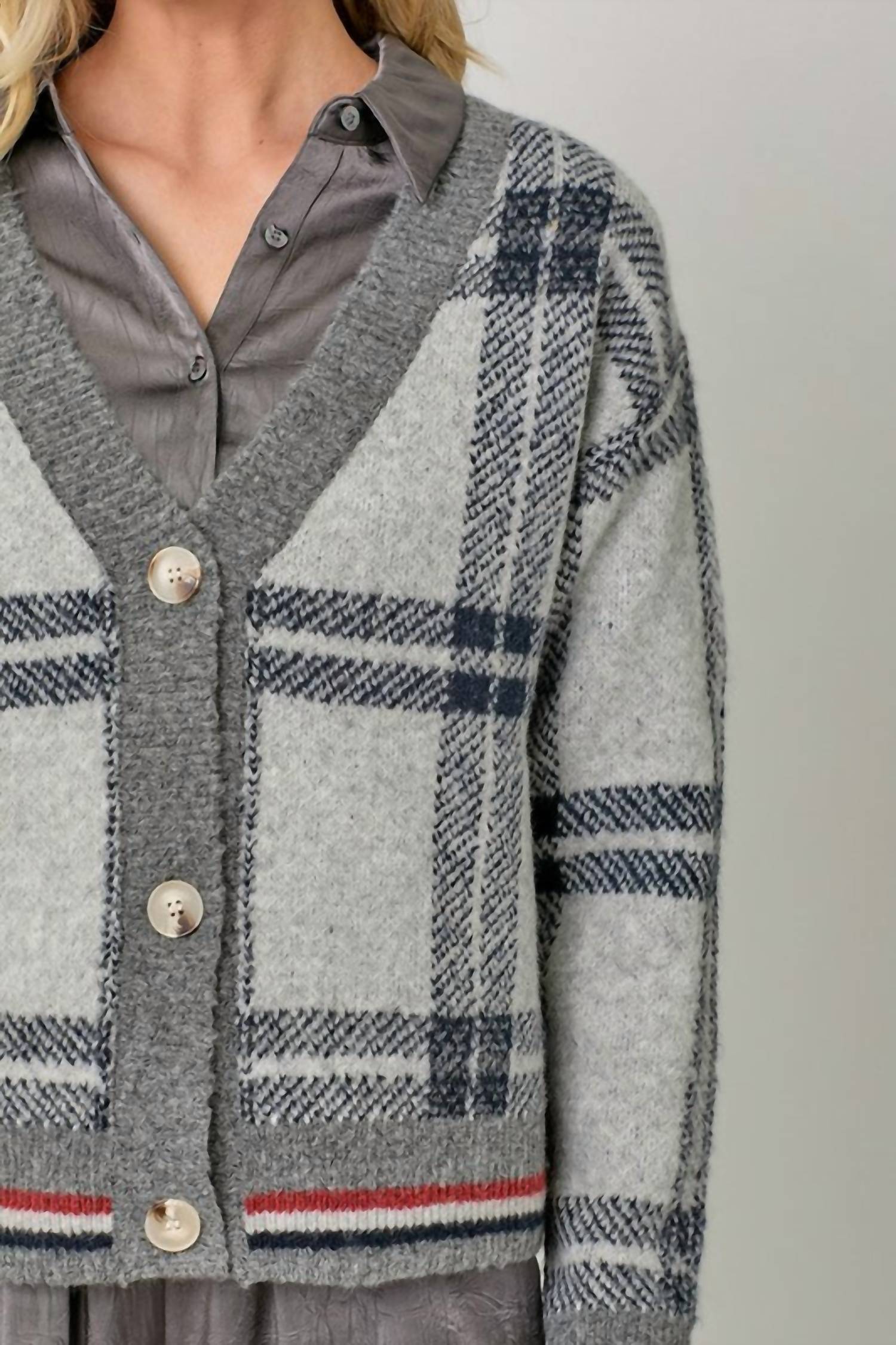mystree The Londan Lane Plaid Cardigan in grey mix - women's cardigan - view 4