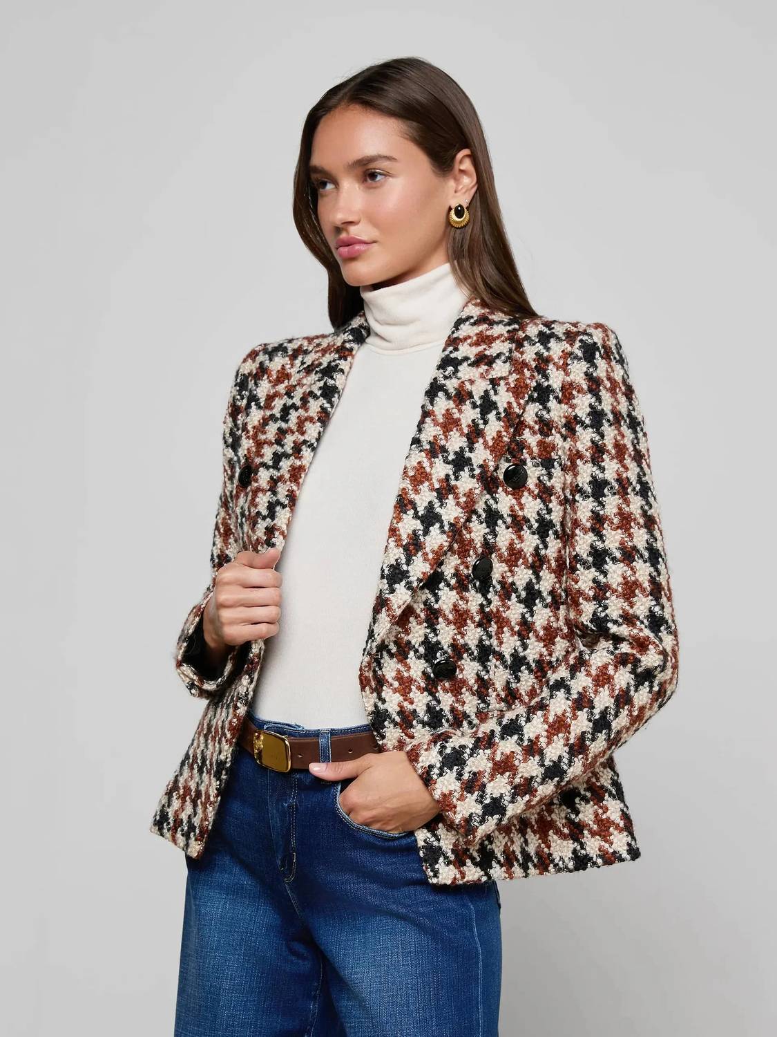 L'Agence - Marie Houndstooth Tweed Blazer