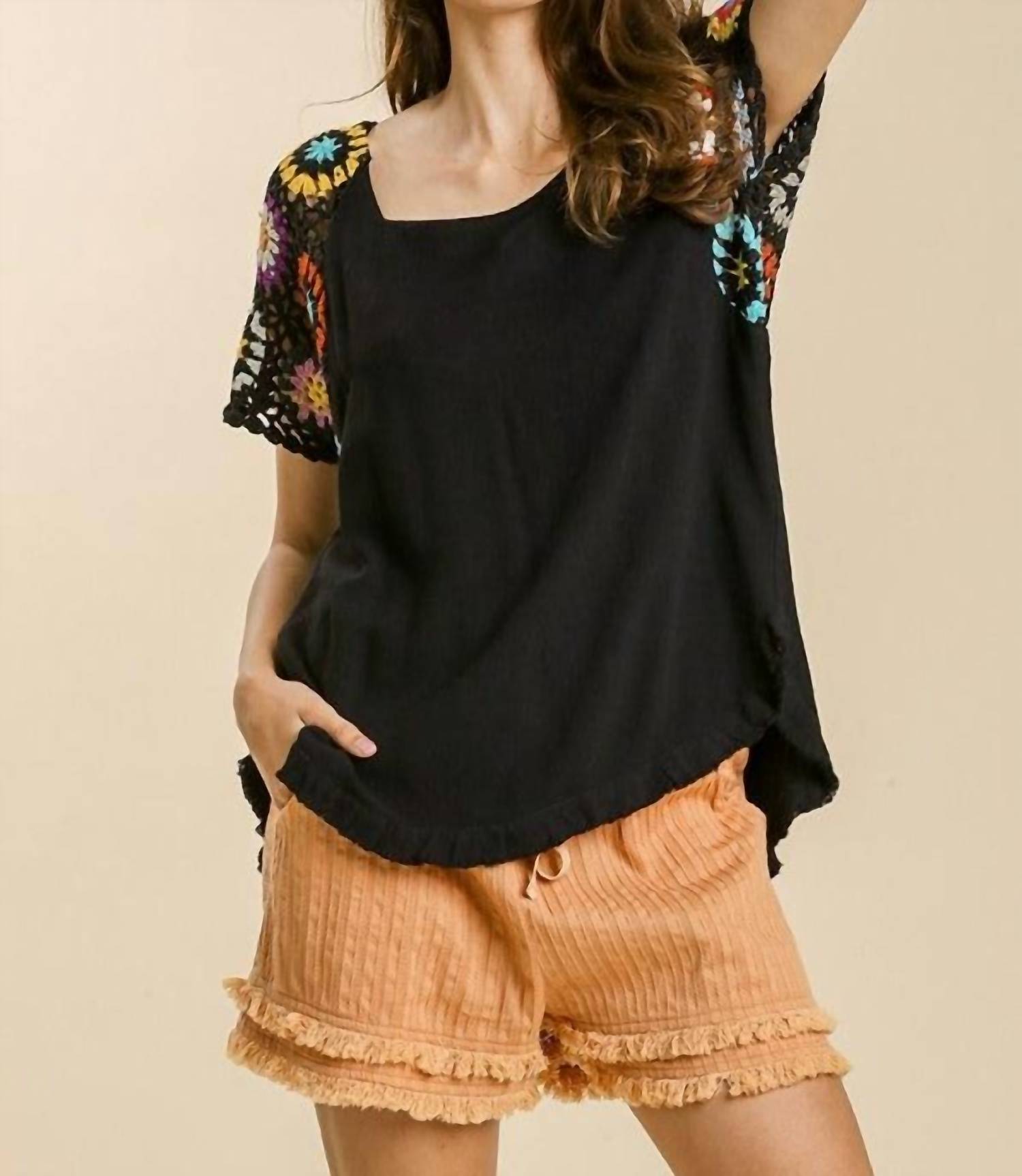 Umgee - Crochet Sleeve Top