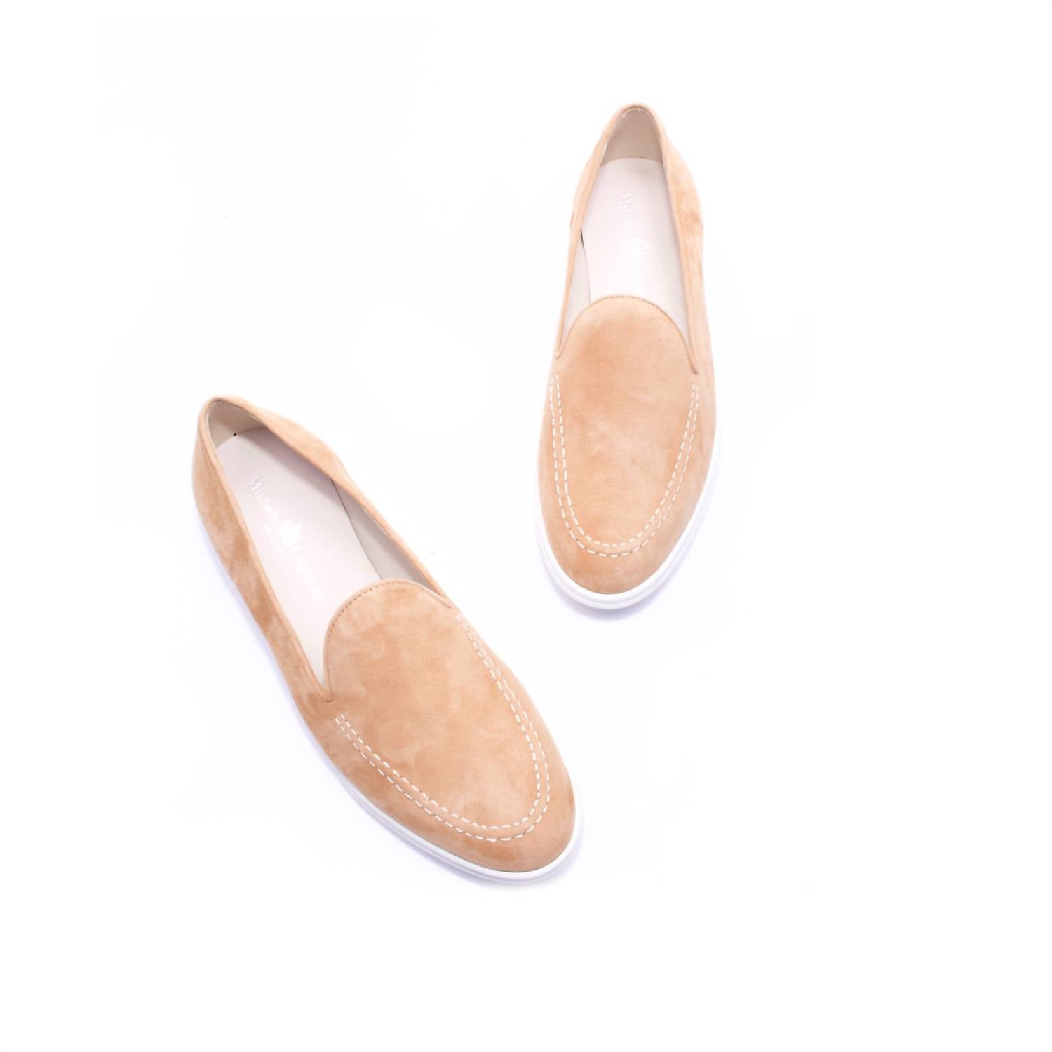 Michele Lopriore Womens Lori Slip On Comfort Loafers in suede camel - women's flats - alternate view
