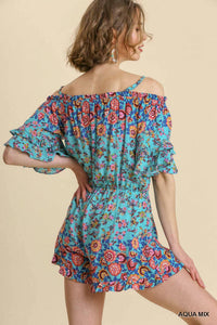 Umgee - Mixed Floral Border Print Romper