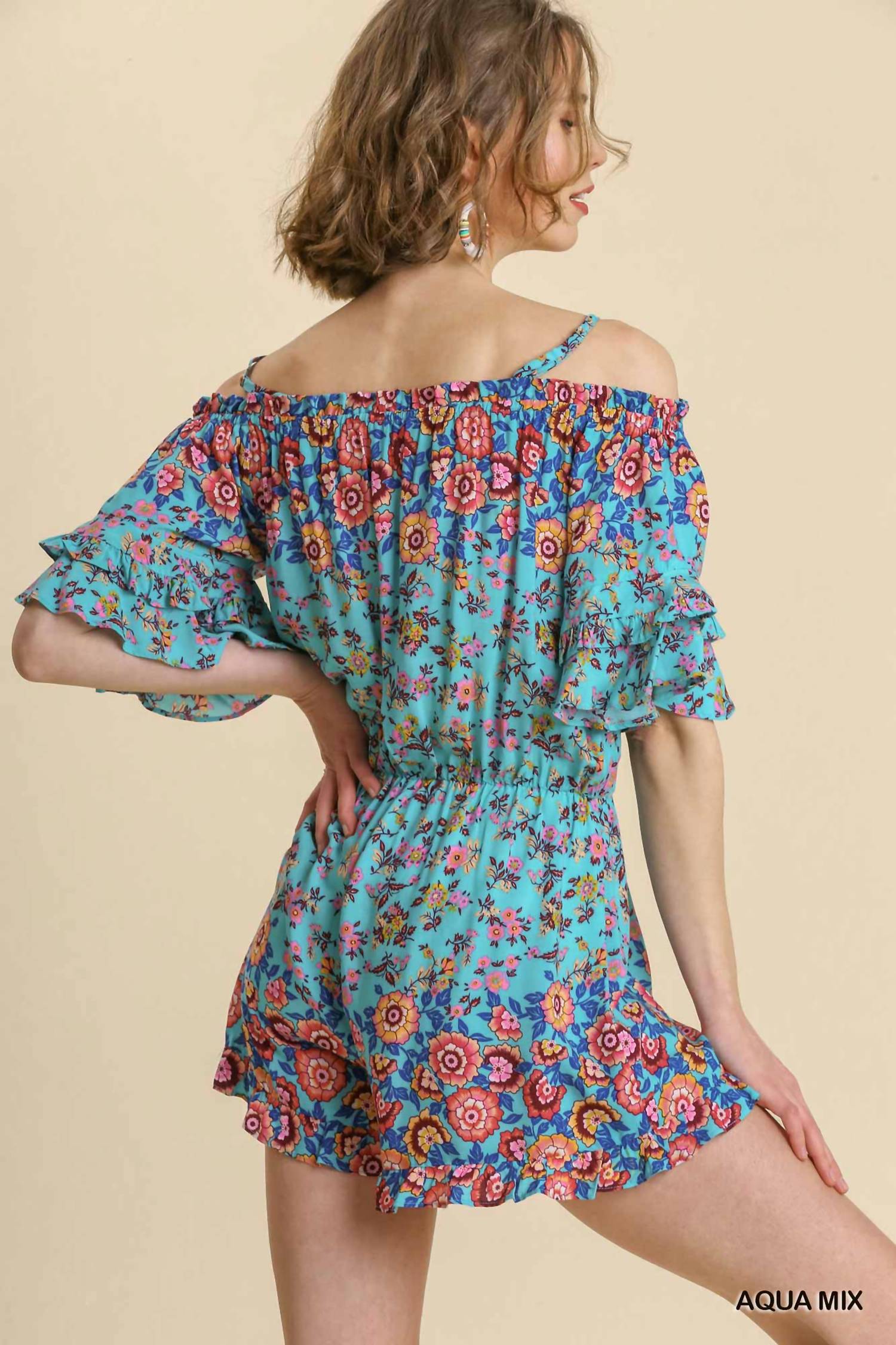 Umgee - Mixed Floral Border Print Romper
