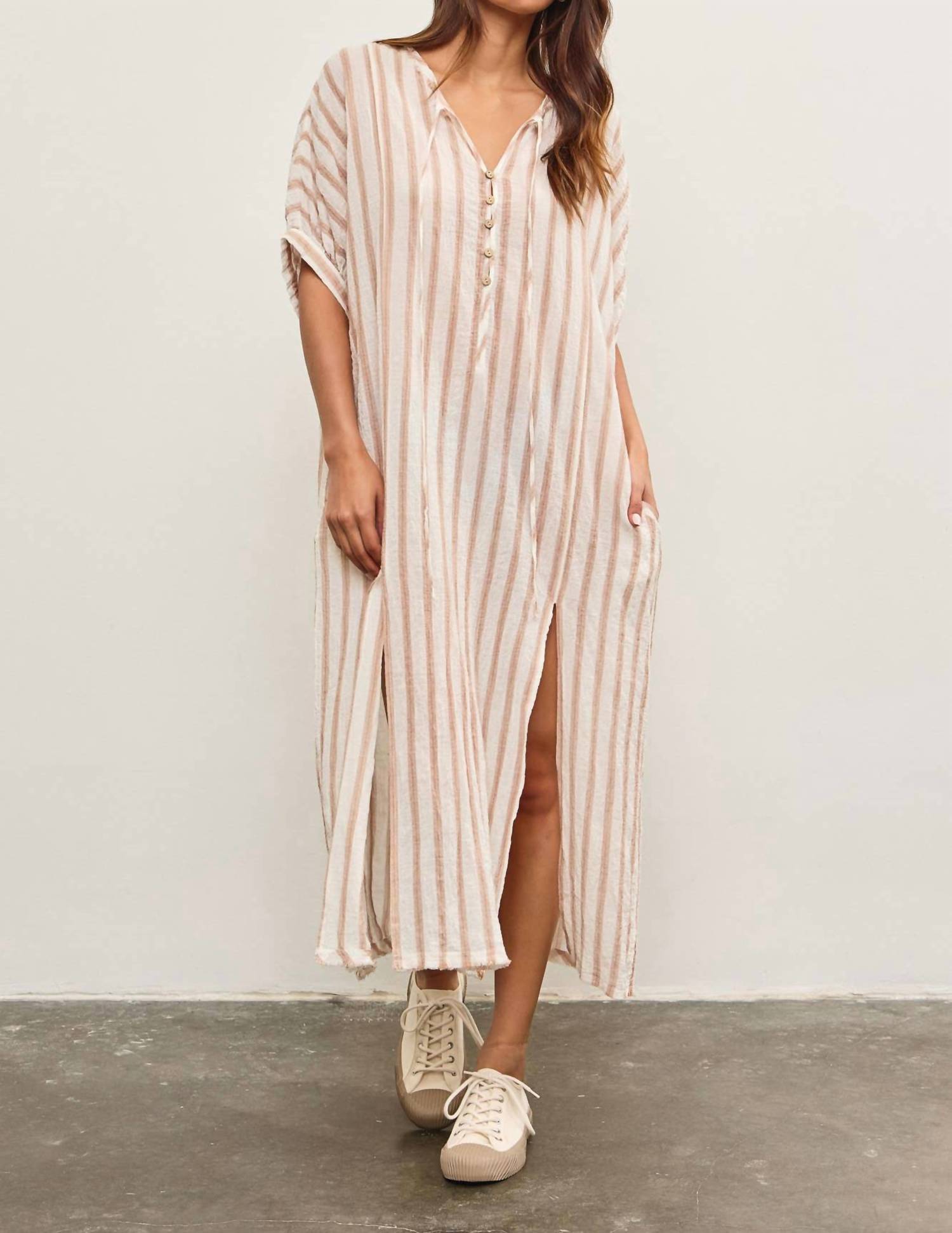 Mustard Seed - Front Button Closure With Tied Tunic Dress