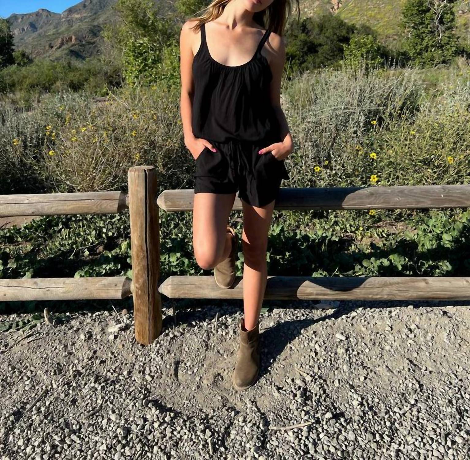TYSA Eagle Short Romper in black - women's pants - detail view