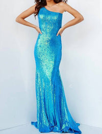 Jovani - Fitted Long One Shoulder Evening Gown