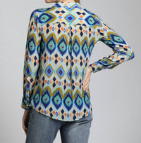 Apny - Colorful Geometric Stripe Button Up Top