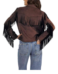 Wrangler Fringe Faux-Suede Jacket in brown - women's jacket - detail view