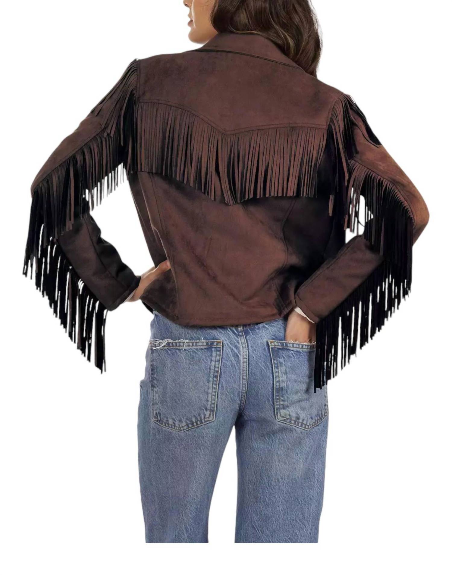 Wrangler Fringe Faux-Suede Jacket in brown - women's jacket - detail view