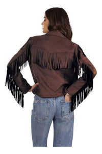 Wrangler Fringe Faux-Suede Jacket in brown - women's jacket - alternate view