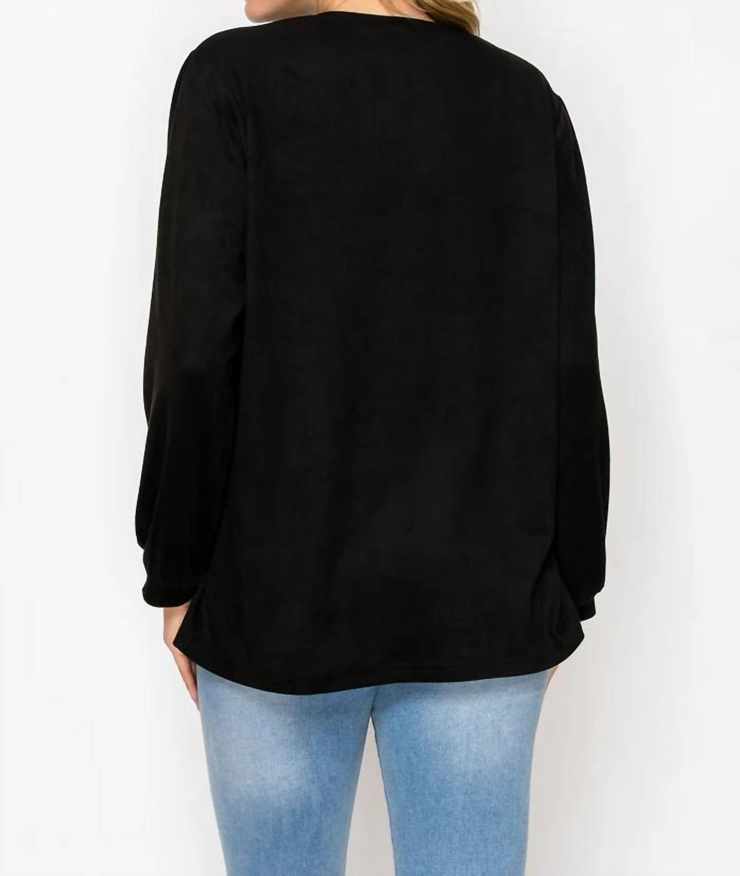 Joh long sleeve suede top in black - women's blouse - alternate view