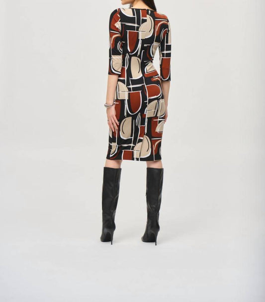 Joseph Ribkoff - Abstract Print Waist Tie Sheath Dress