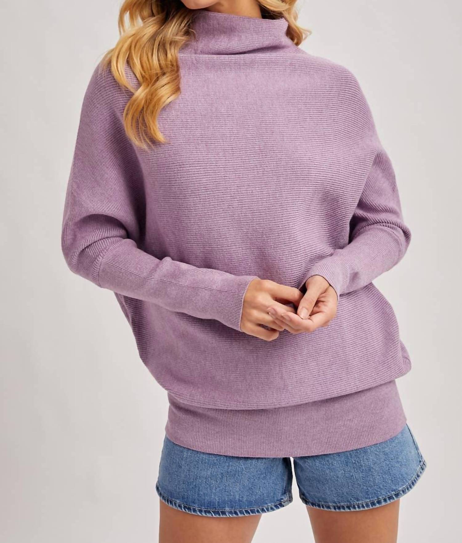 BluIvy Slouch Neck Dolman Sleeved Pullover Sweater in lavender - women's sweater - view 5