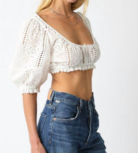 Olivaceous - Raea Eyelet Crop Top