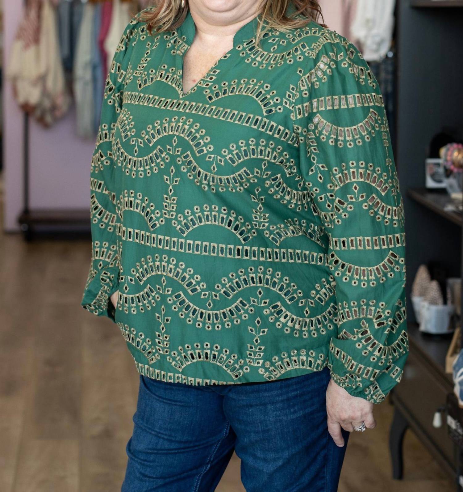 Umgee - Eyelet Long Sleeve Top - Plus