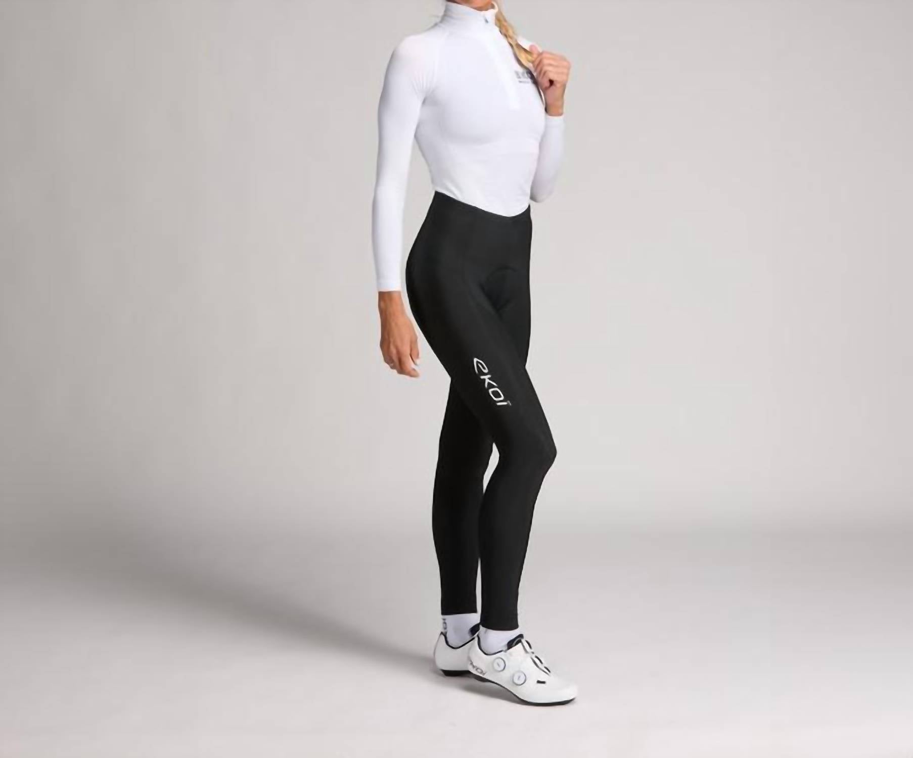Ekoi Women’s Thermal Gel Padded Cycling Pants in black - women's pants - detail view
