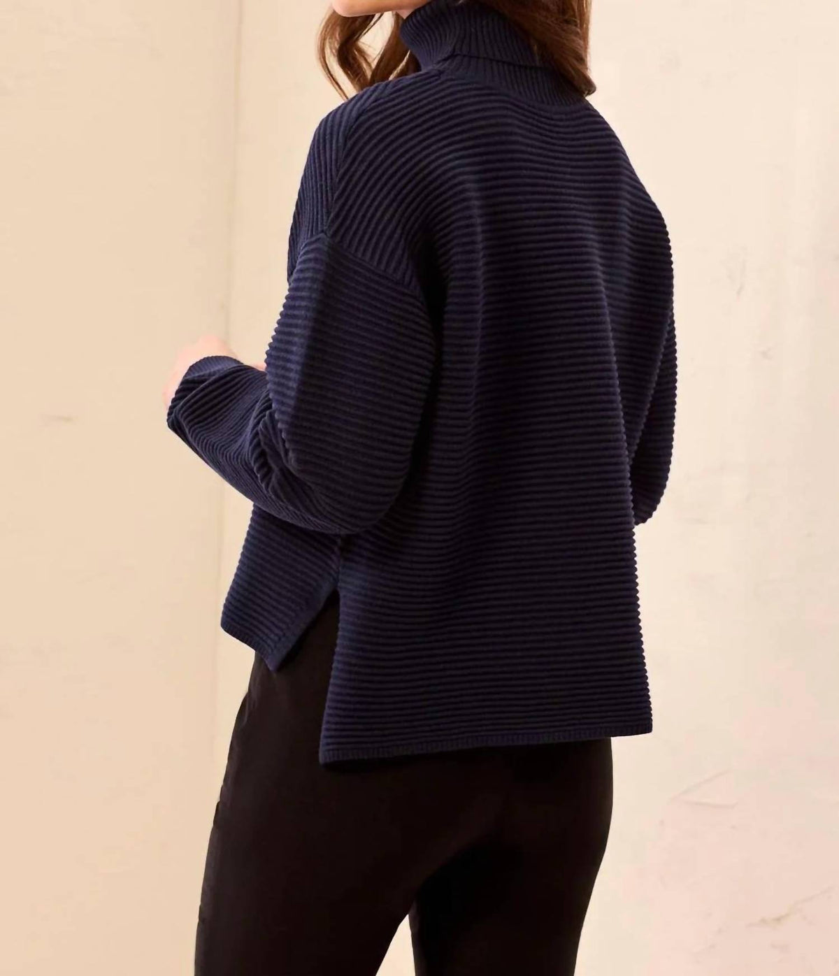 Tribal - Textured Rib Mock Neck Sweater With Side Slits