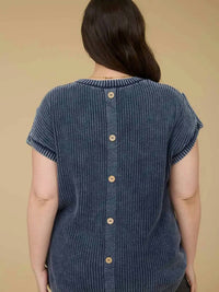 Blu Pepper - Washed Knit Short Sleeve Pullover Sweater