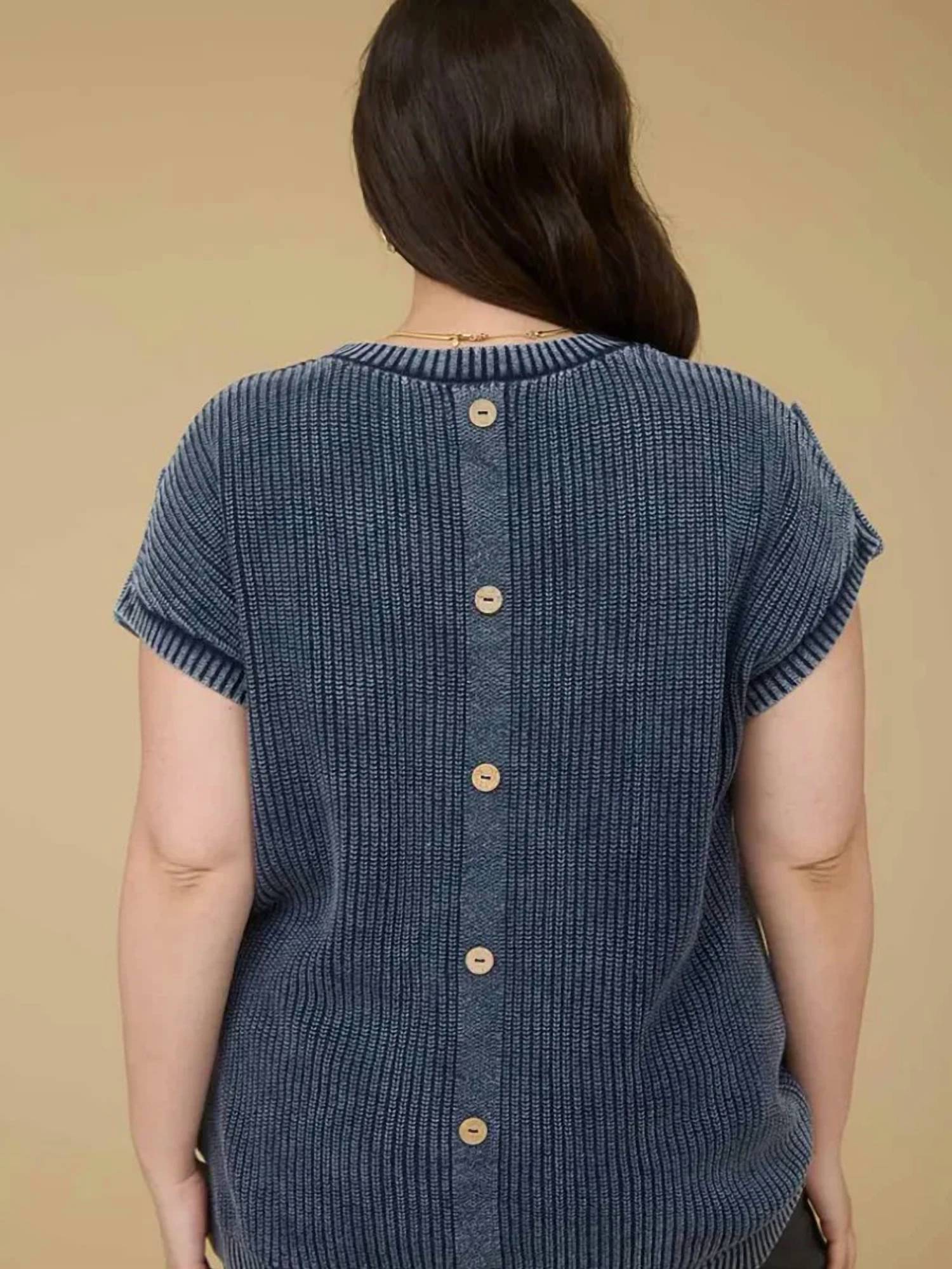Blu Pepper - Washed Knit Short Sleeve Pullover Sweater