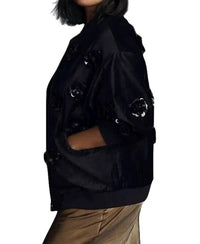 Eva Franco - Velvet Floral Embroidered Bomber Jacket