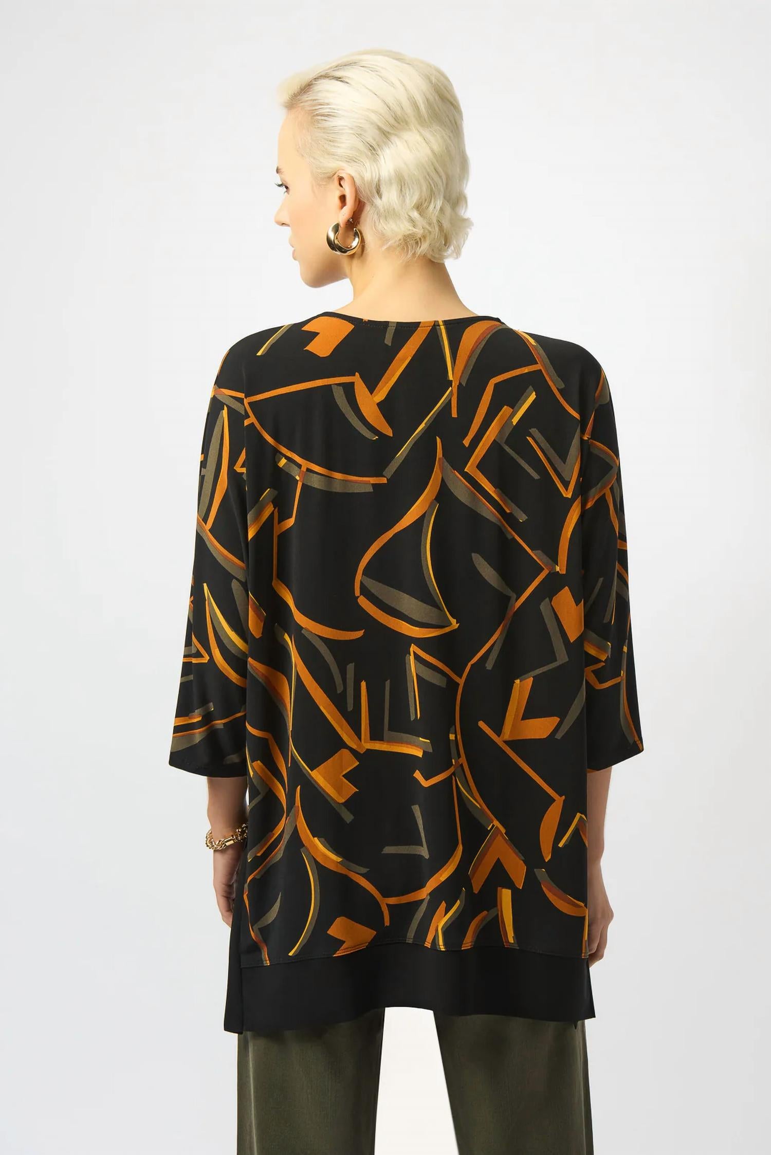 Joseph Ribkoff - Silky Knit V-neck 3/4 Sleeves Tunic Top