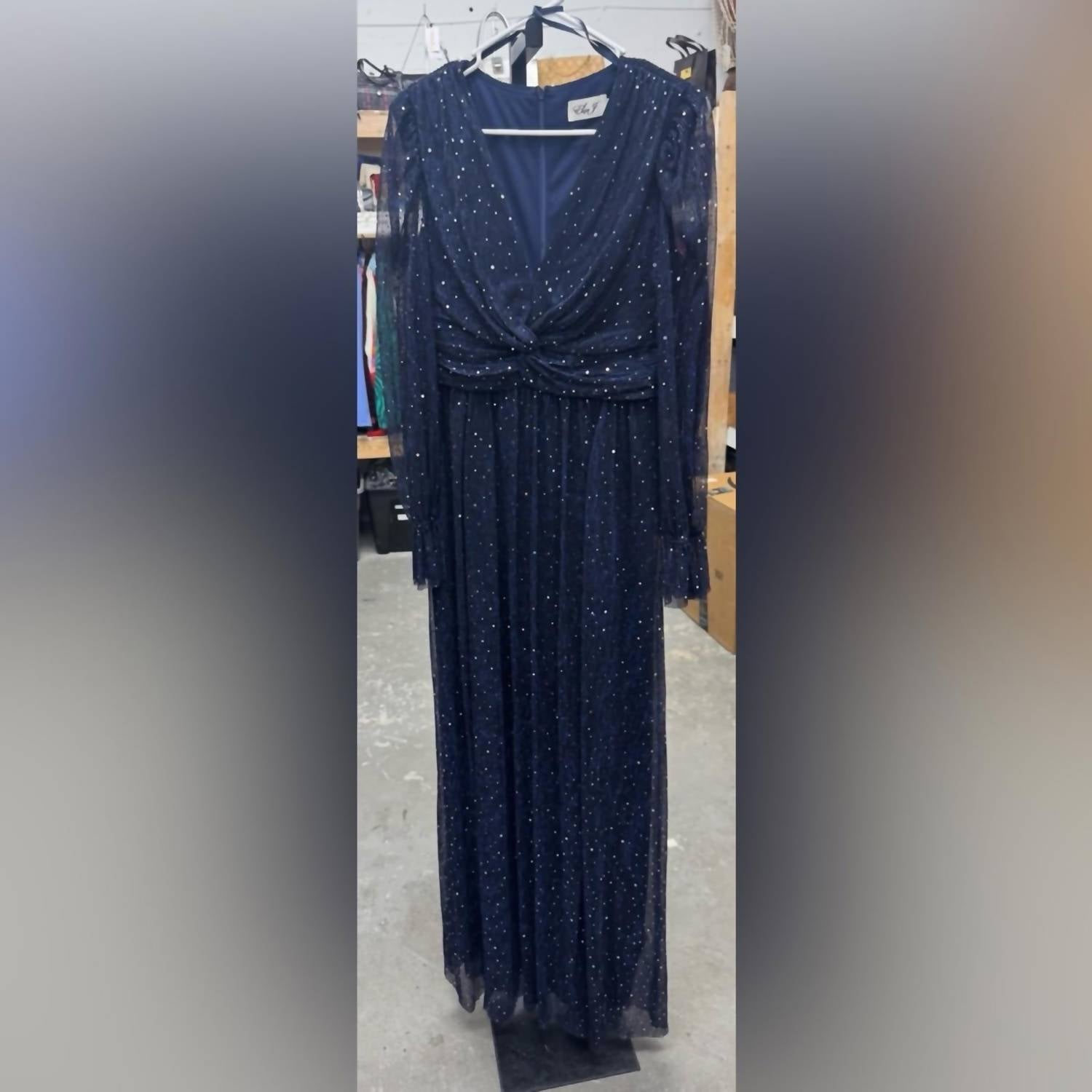 Eliza J Sparkling Long Sleeve Maxi Dress in navy - women's dress - detail view