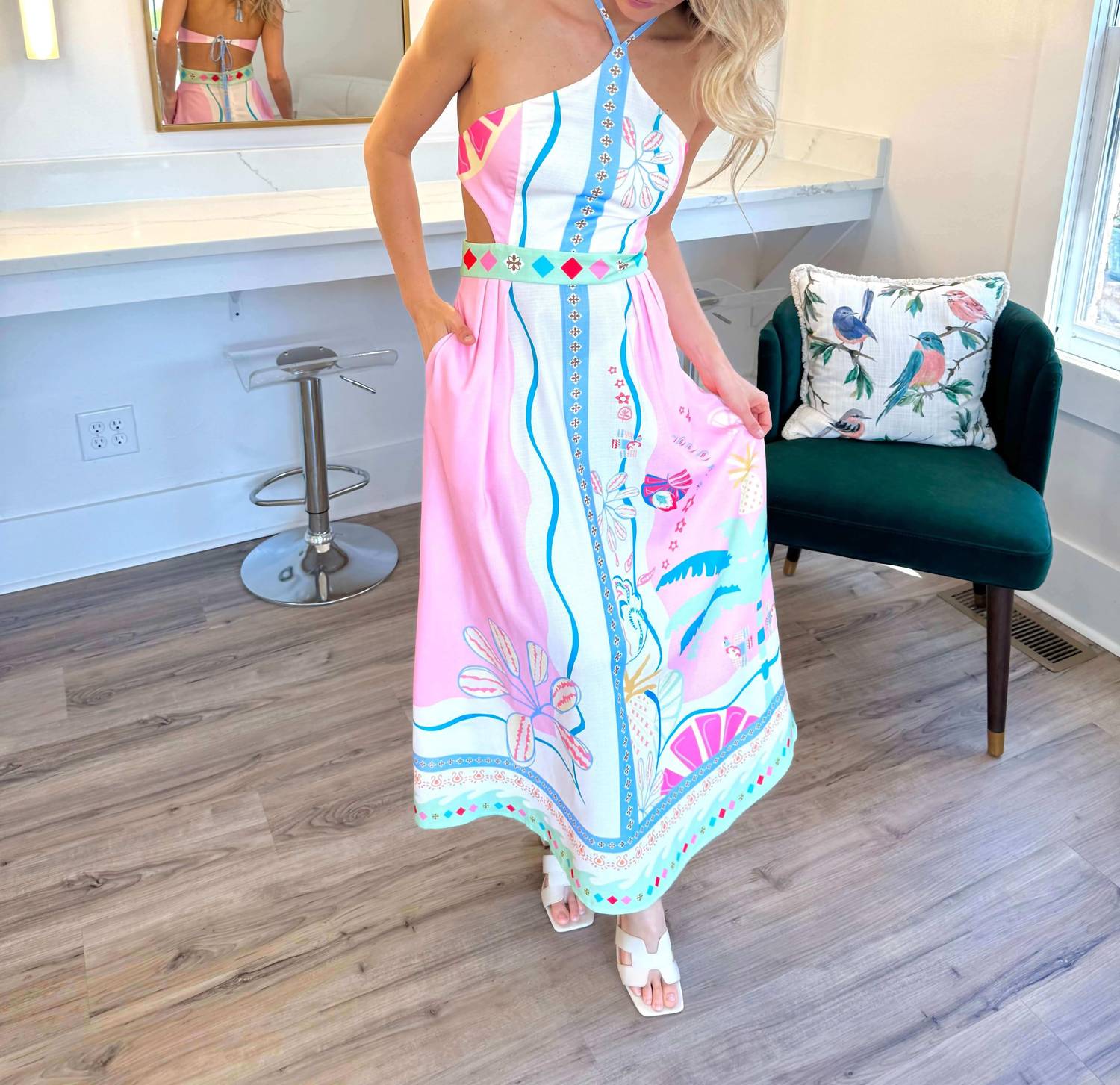 Sundayup - Heritage Halter Print Maxi Dress