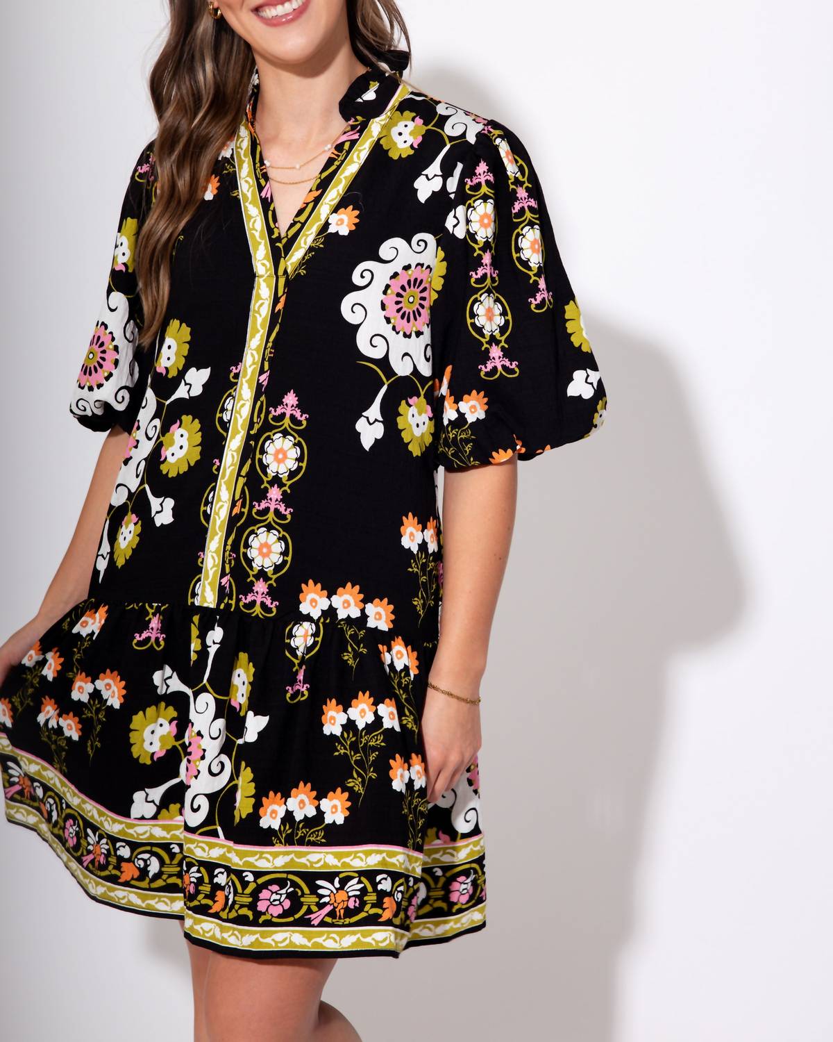 Thml - Midnight Blossom Puff Sleeve Dress