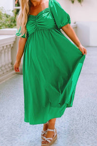 Little Daisy Closet - Women's Madison Ruched Front Puff Sleeve Plus Size Long Dress