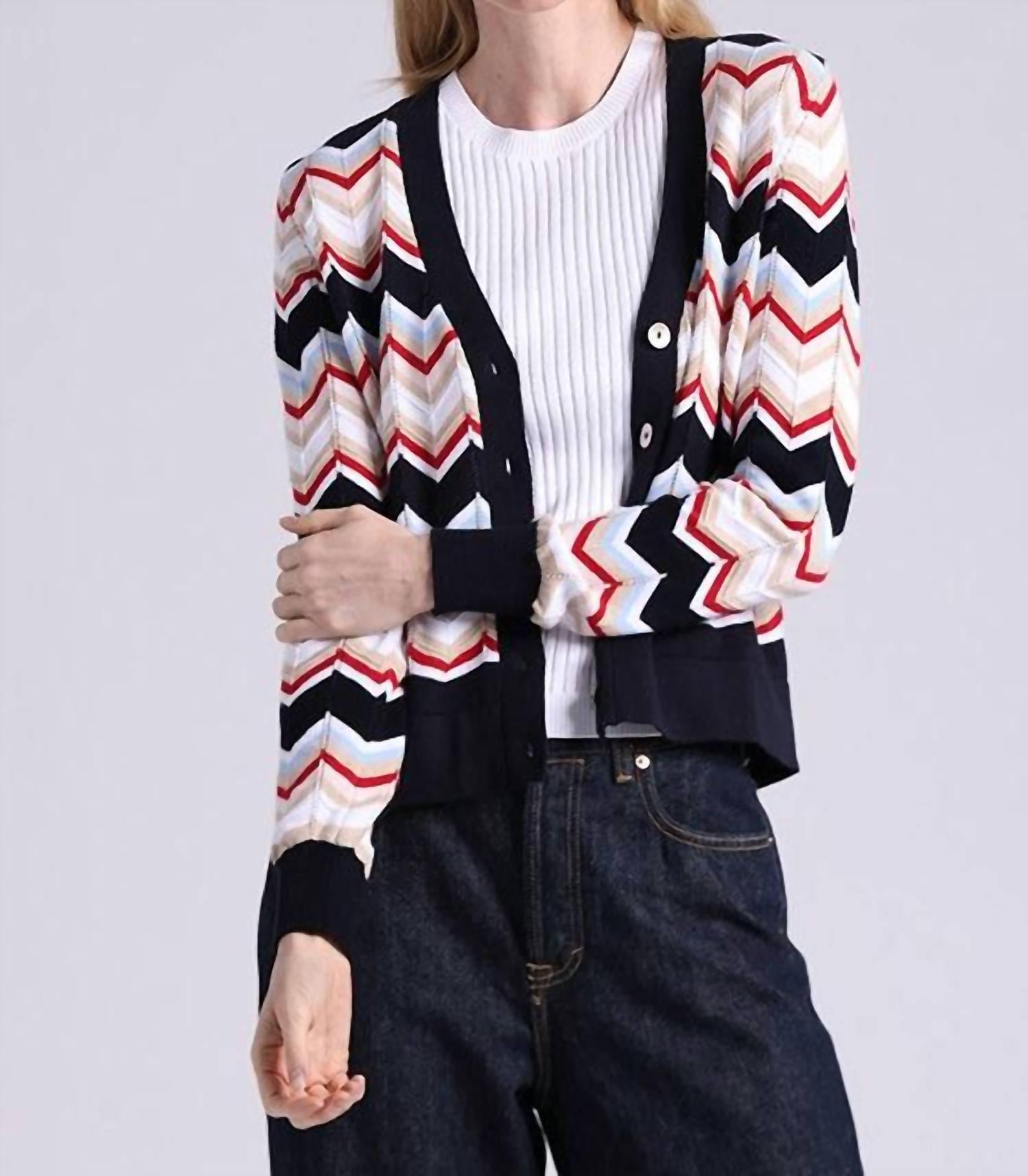 Minnie Rose - Chevron V-neck Cardigan