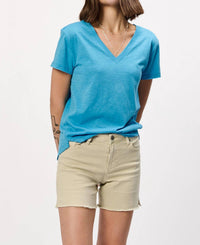 Another Love Ashton Short Sleeve V-neck Side Slit Tee in malibu blue - women's t-shirt