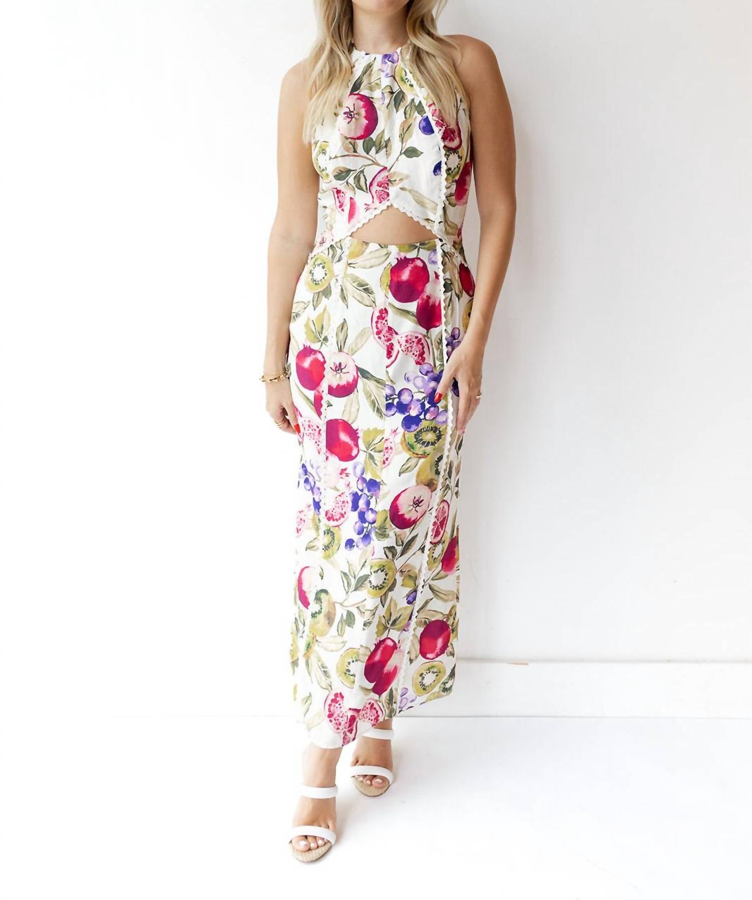 Fore Collection - Fruit Cut-out Halter Maxi Dress