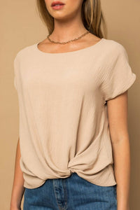 Solid Woven Tee with front knot detail