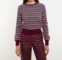&Isla Cassie Wave Stitch Crew Top in barolo multi - women's sweater