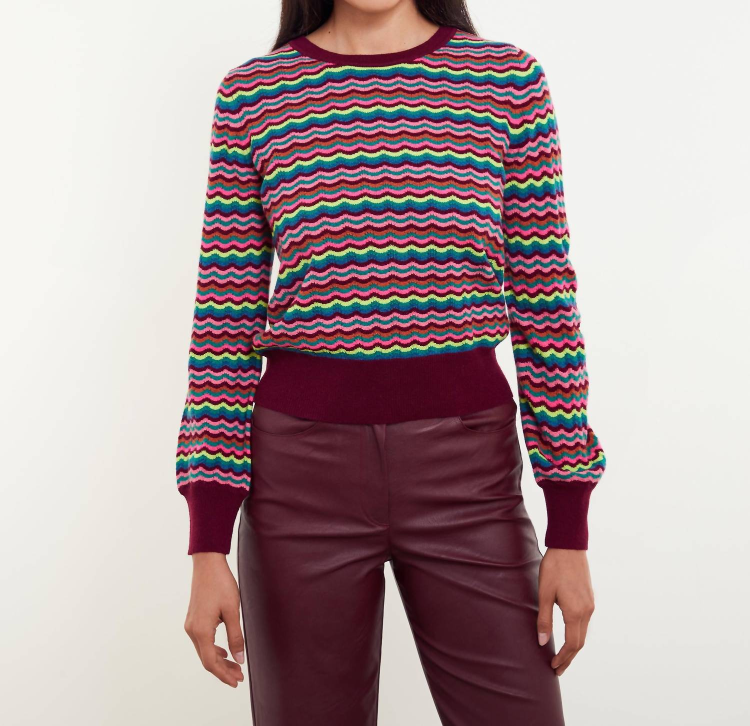 &Isla Cassie Wave Stitch Crew Top in barolo multi - women's sweater