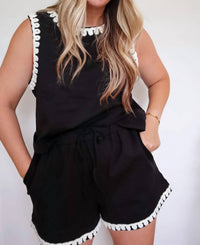 Anniewear - Women's Natalie Embroidered Knit Tank And Short Set