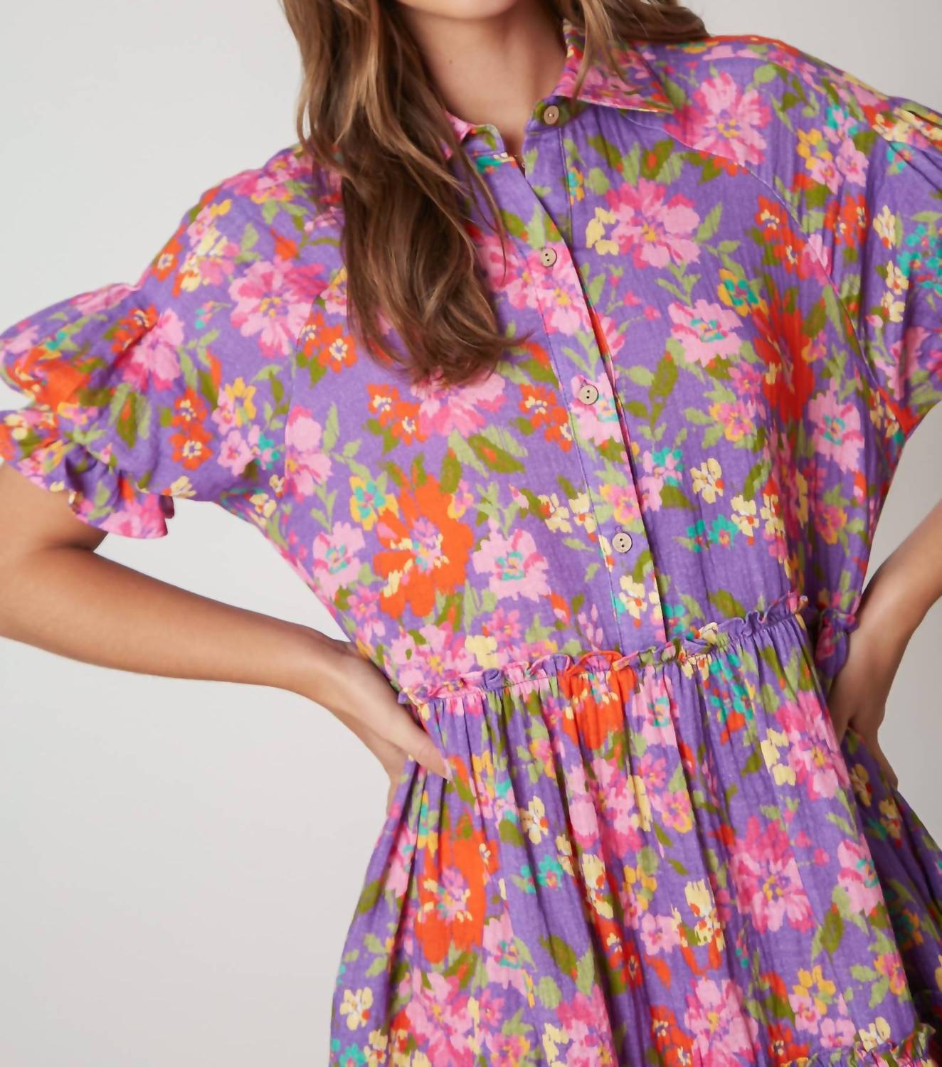 Peach Love - Georgia Floral Print Shirt Dress