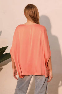 Tyche - Washed Poly Silk Boat Neck Caftan Top