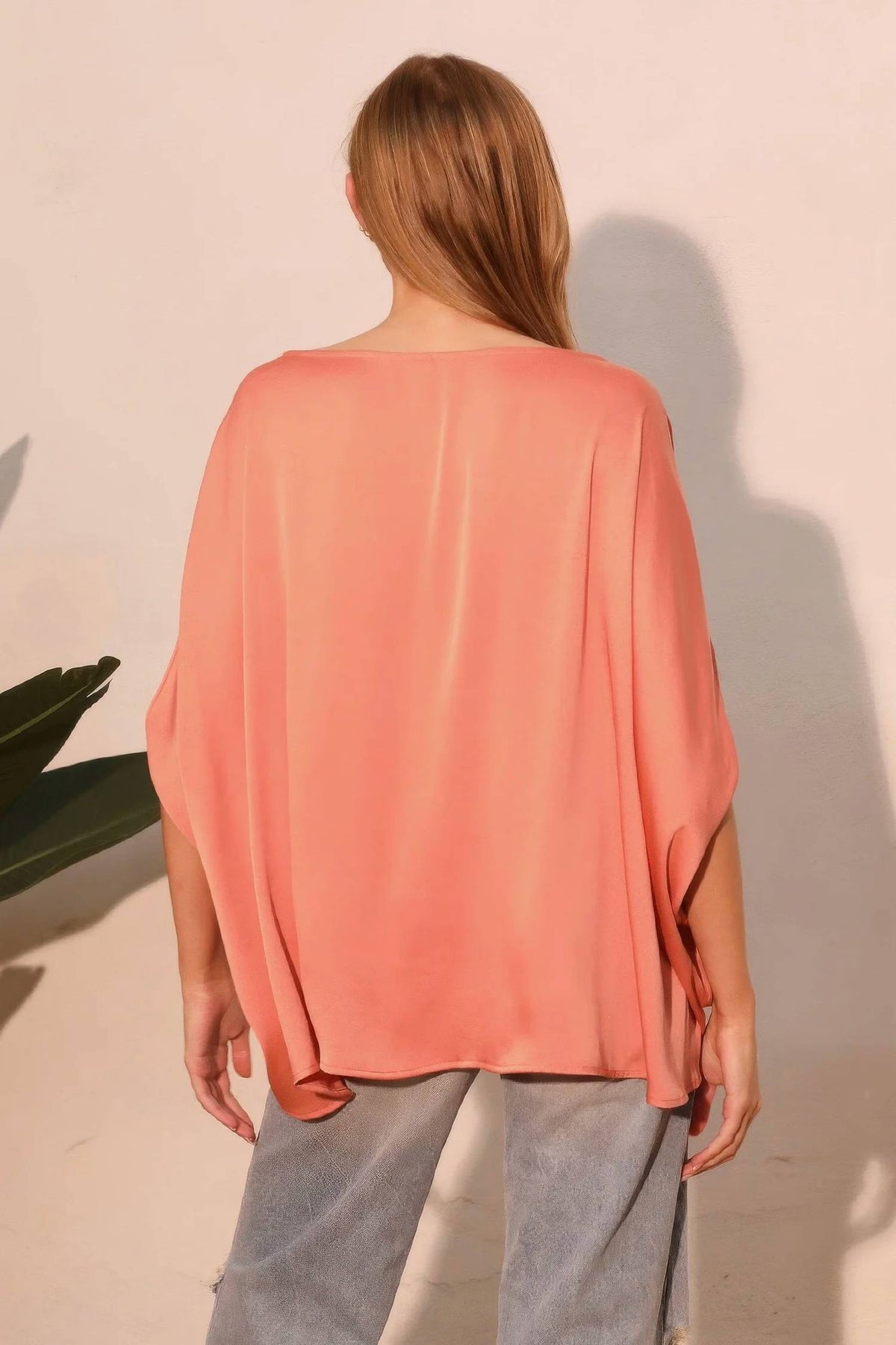 Tyche - Washed Poly Silk Boat Neck Caftan Top