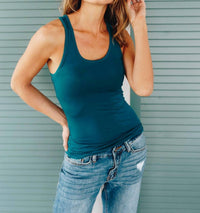 ZENANA Basic Scoop Neck Tank in in teal - women's tank top - detail view