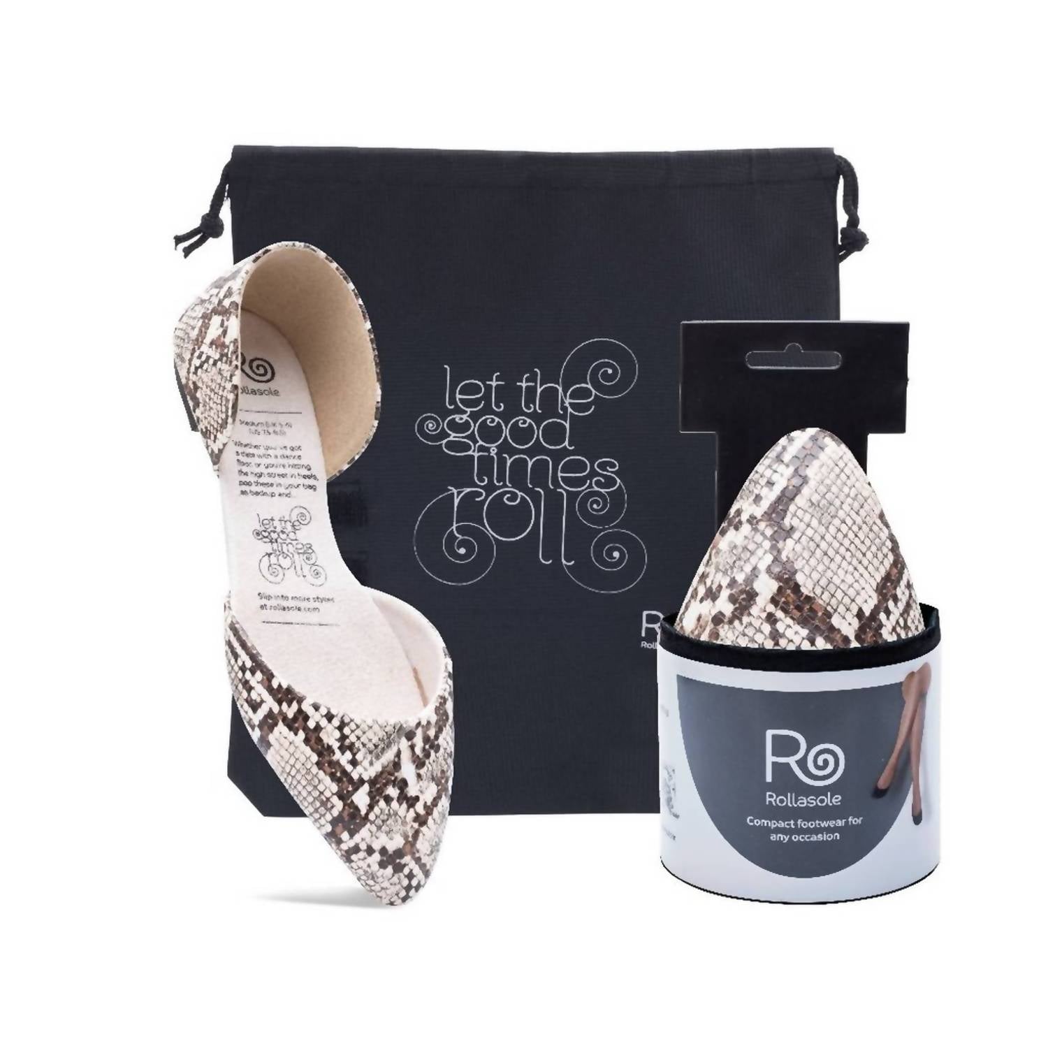 Rollasole - Women's Snake Charmer Python Print D'orsay Flats