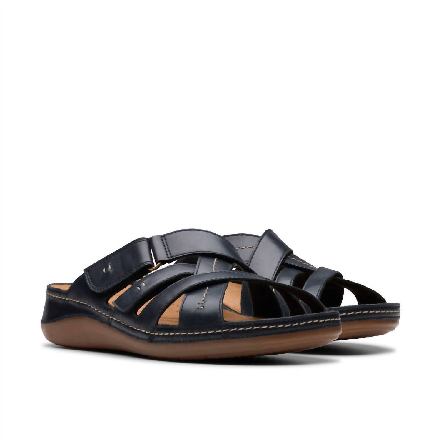 Clarks Women's Cecily Slides in black leather - women's sandal