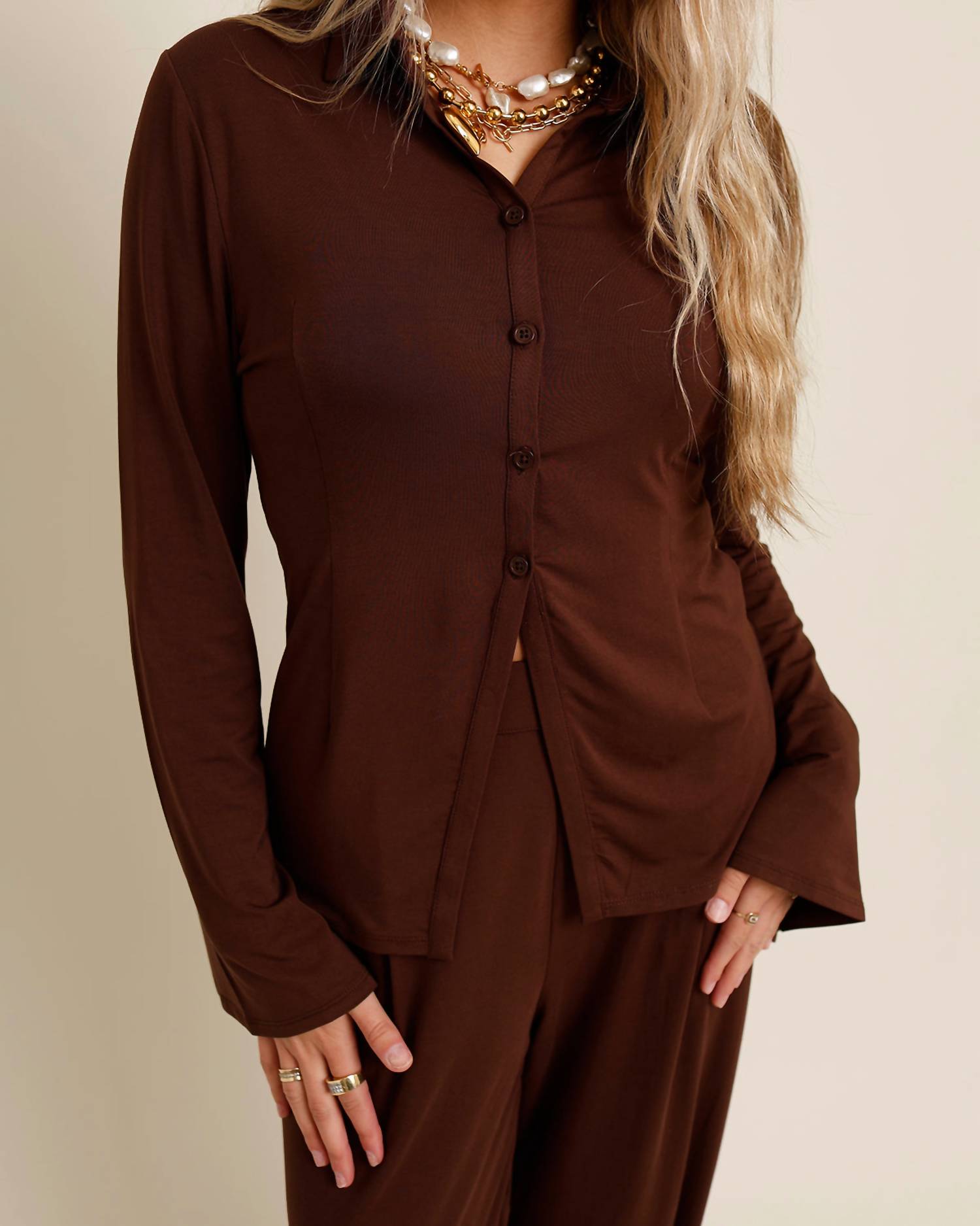 Elan - Espresso Button Down Shirt
