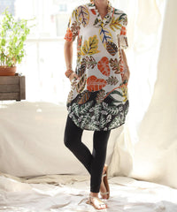 Kikisol - Artisan Leaf With Beading & Embroidered Kikisol Tunic Top With Pockets