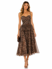 Hutch - Animal Print Pleated Peplum Midi Dress