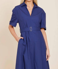 Dolce Cabo - Poplin Belted Collar Midi Dress