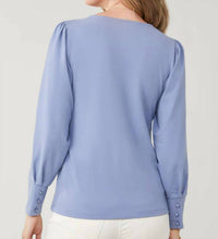 spartina 449 Rochelle Button Front Top in lakeside blue - women's blouse - detail view