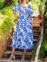 Thml - Puff Sleeve Flower Midi Dress