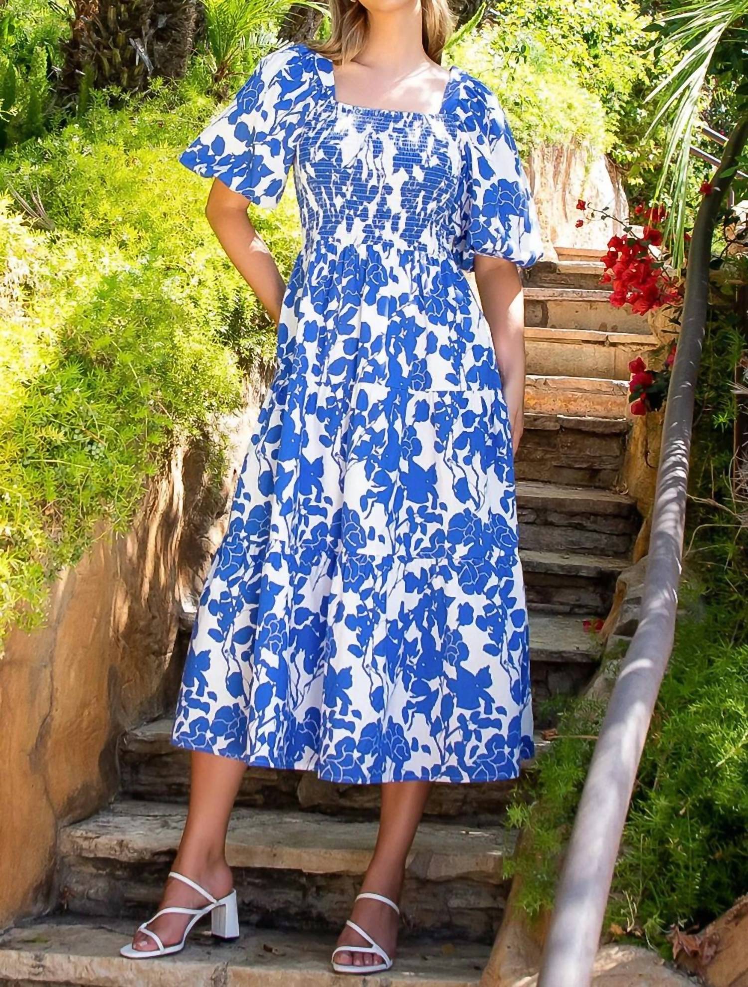 Thml - Puff Sleeve Flower Midi Dress