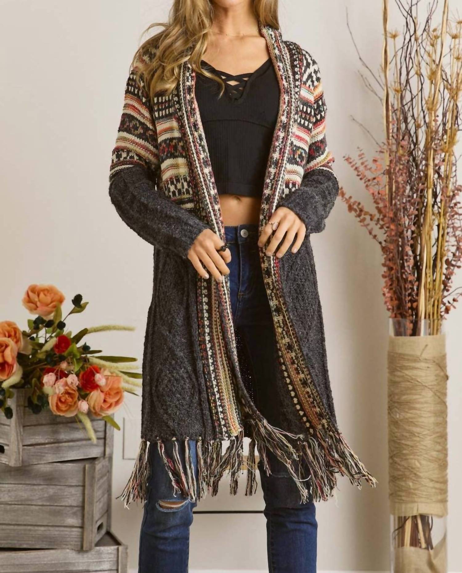 Adora - Maya Fringe Hem Aztec Cardigan
